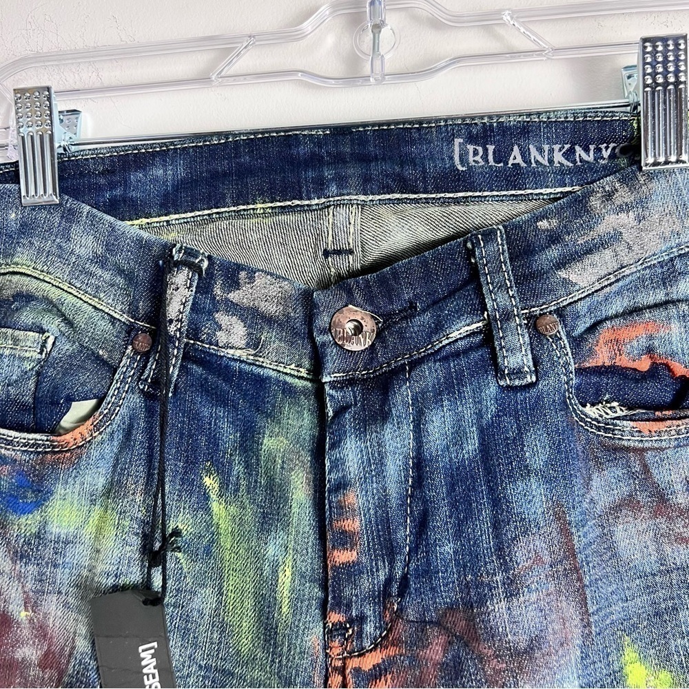 BlankNYC Hand Painted 'Crazy Legs' Splatter Design Slim Straight Leg Jeans - Picture 5 of 16